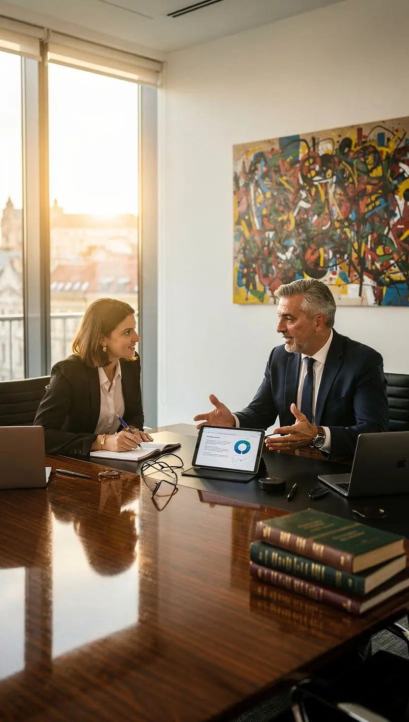 Kép egy ügyvédi irodáról, ahol szerződéseket készítenek.