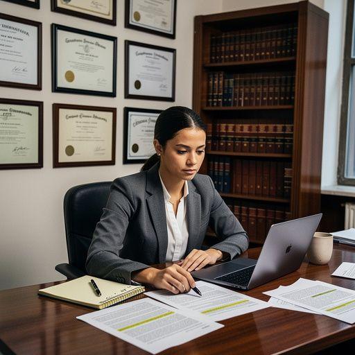 Online jogi oktatás során résztvevő diákok, akik laptopon tanulnak jogi ismereteket.